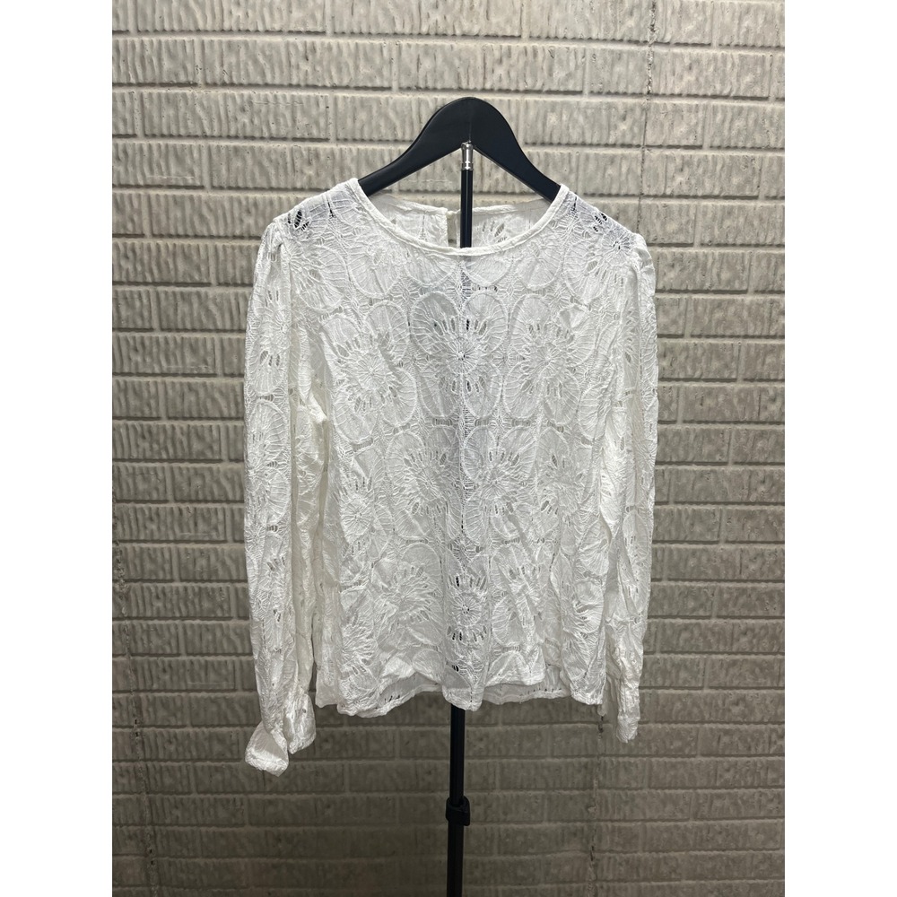 Cupshe White Floral Lace Long Sleeve Top XL CAA04D2F02  Boho Ruffle Cuff Blouse
